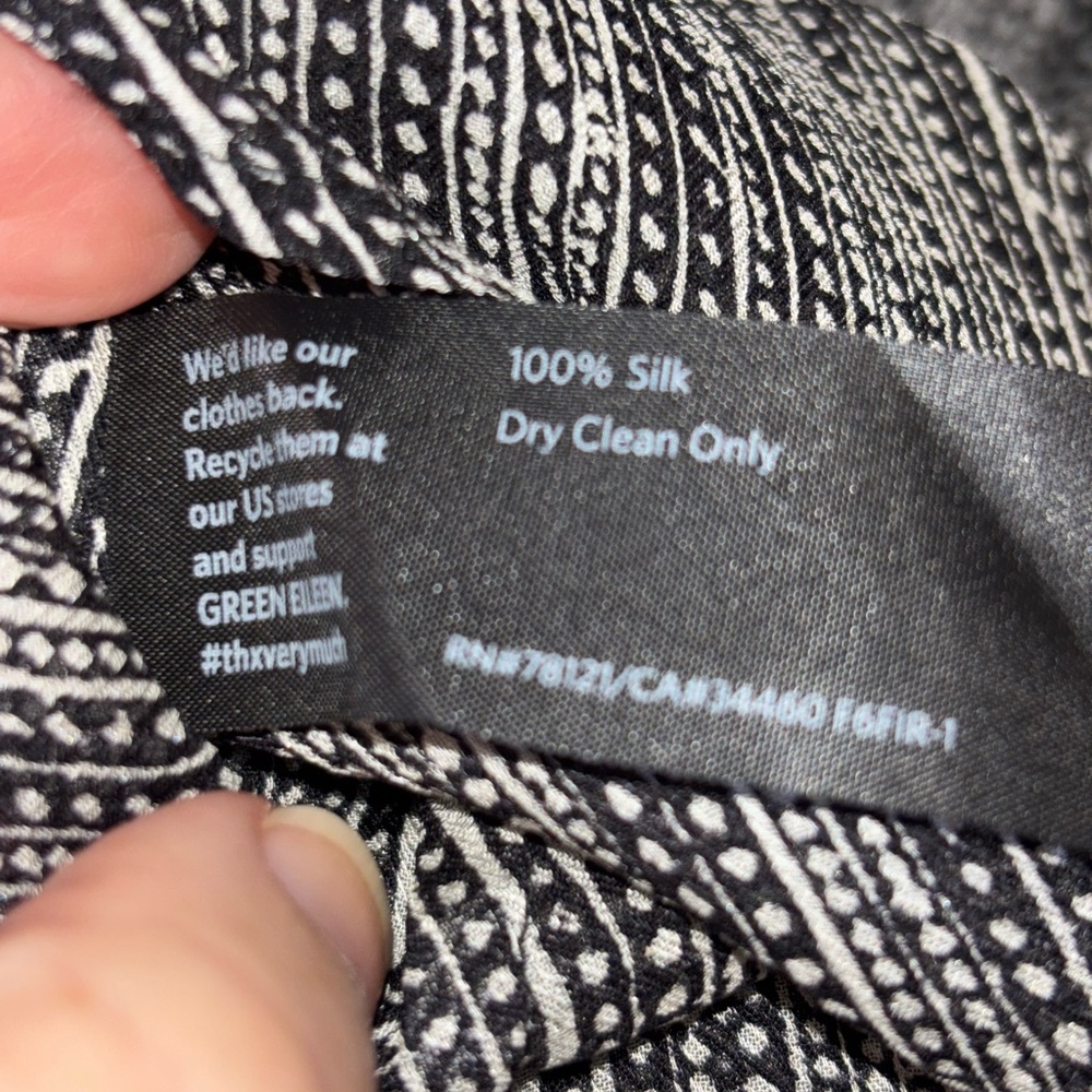 Eileen Fisher Black & Off White Dot/Dash Silk Blouse - Picture 9 of 11